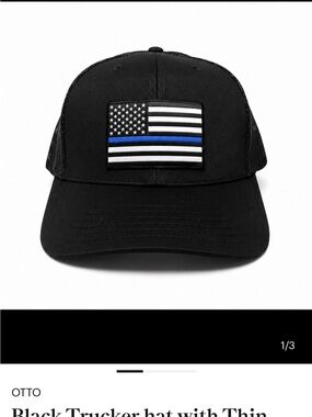 OTTO Black Trucker Hat with Thin Blue Line Flag Patch